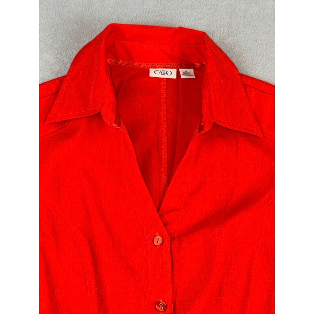 Cato Womens Medium Red Button Down Collared Shirt Blouse Top Fast Shipping! - Picture 2 of 5
